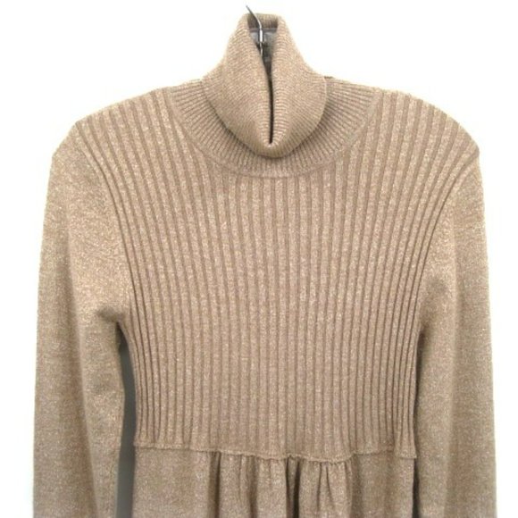 Apt. 9 Turtleneck Dress Stretch Taupe with Shimmery Gold Threads Holiday Festive - Picture 2 of 9